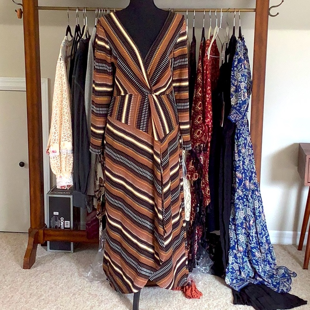 NWT Anthropologie Maeve Striped Wrap Midi Dress